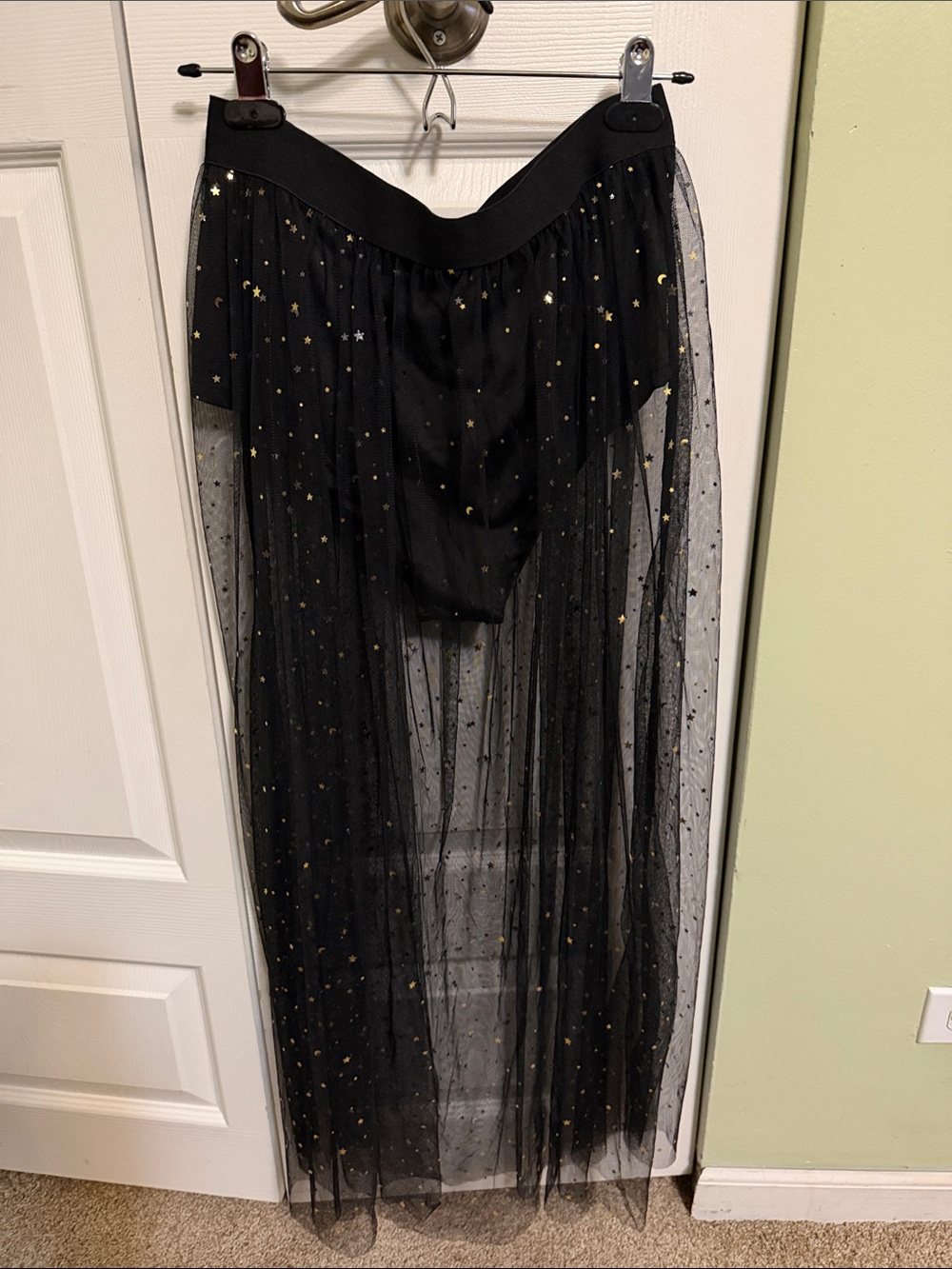 SHEIN Black Sheer Maxi Skirt with Gold Star Embellishments